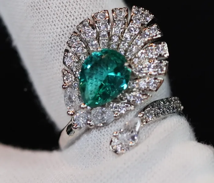 Rings Lab Diamonds London Green Diamond Engagement Ring Peacock Diamond Ring Green diamond feather ring