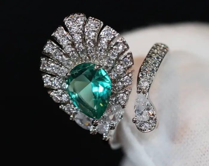 Rings Lab Diamonds London Green Diamond Engagement Ring Peacock Diamond Ring Green diamond feather ring