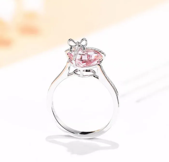 Rings Minx London Heart Ring Pink Diamond Ring Heart Shape Ring Ribbon Ring Diamond Heart Ring Heart Ring with Diamonds Engagement Ring Bow Ring