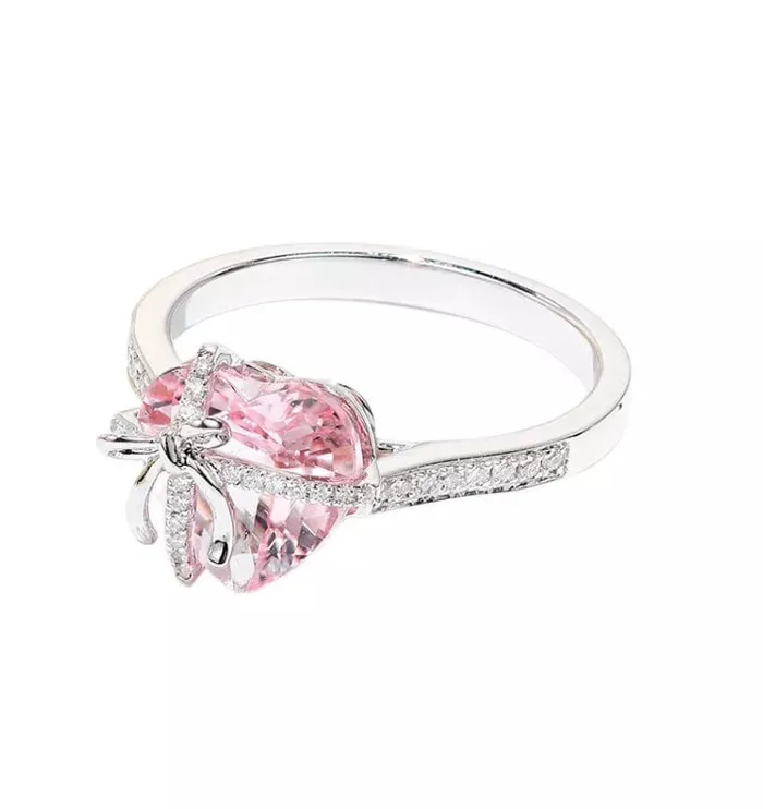 Rings Minx London Heart Ring Pink Diamond Ring Heart Shape Ring Ribbon Ring Diamond Heart Ring Heart Ring with Diamonds Engagement Ring Bow Ring