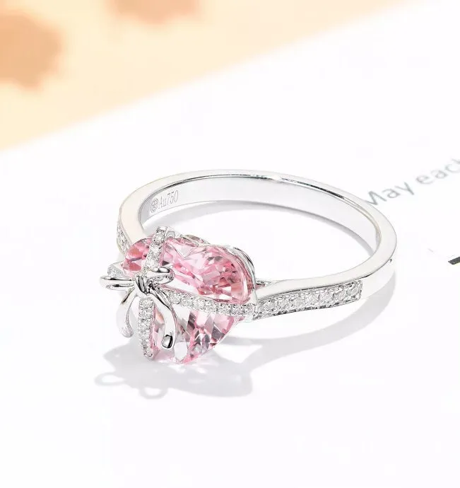 Rings Minx London Heart Ring Pink Diamond Ring Heart Shape Ring Ribbon Ring Diamond Heart Ring Heart Ring with Diamonds Engagement Ring Bow Ring