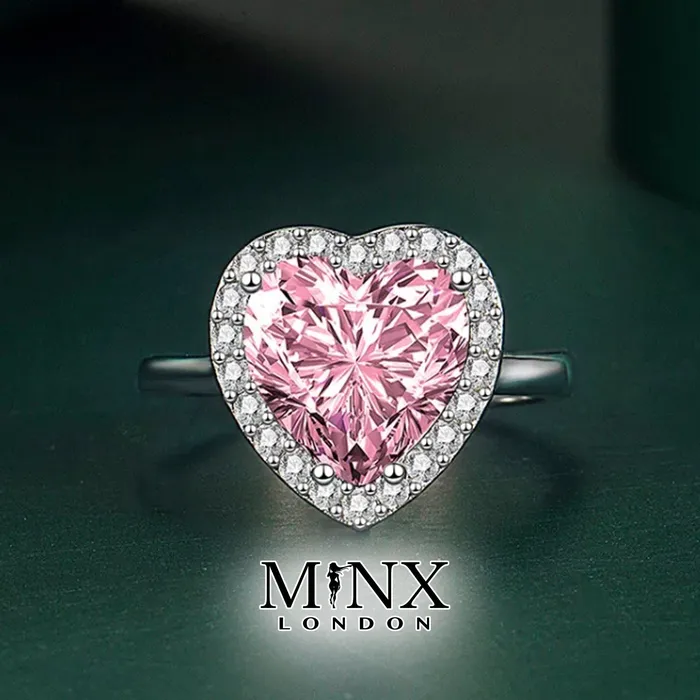 Rings Minx London Heart Ring Pink Diamond Ring Heart Shaped Ring Heart Shape Ring Diamond Heart Ring Heart Ring with Diamonds Engagement Ring
