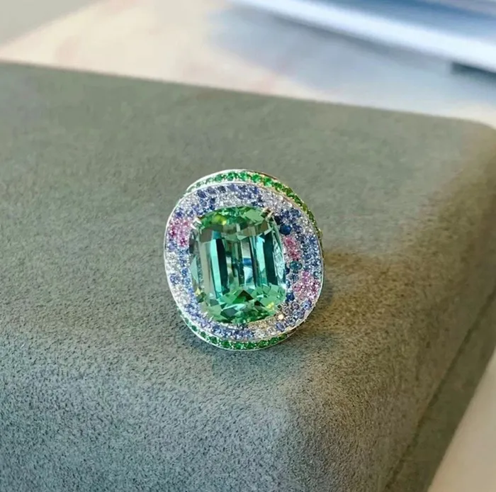 Rings Minx London Womens Big Gemstone Ring Statement Ring Green Diamond Ring Womens Big Diamond Ring Emerald Diamond Ring Round Green Diamond Ring