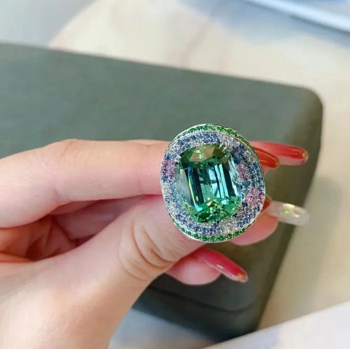 Rings Minx London Womens Big Gemstone Ring Statement Ring Green Diamond Ring Womens Big Diamond Ring Emerald Diamond Ring Round Green Diamond Ring