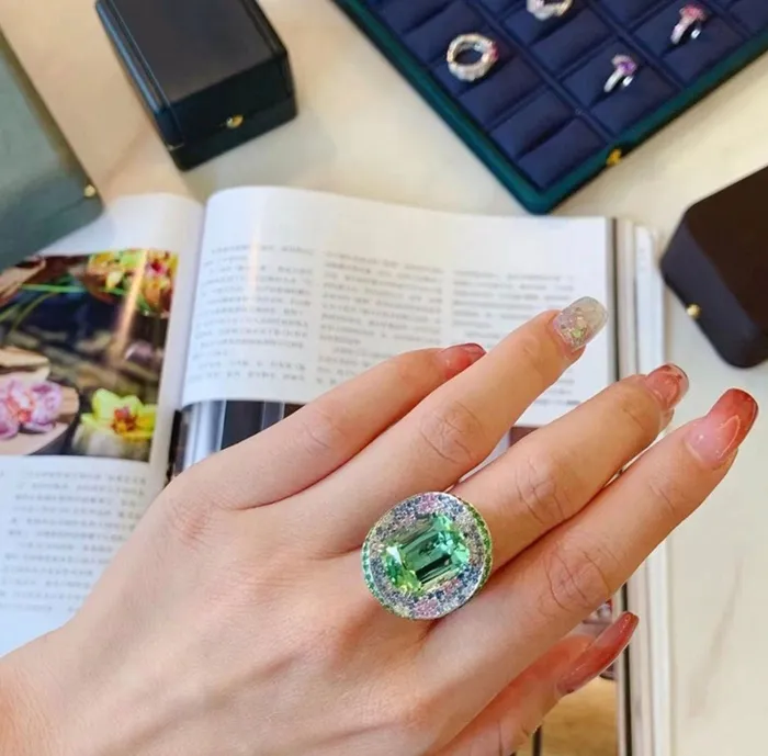 Rings Minx London Womens Big Gemstone Ring Statement Ring Green Diamond Ring Womens Big Diamond Ring Emerald Diamond Ring Round Green Diamond Ring