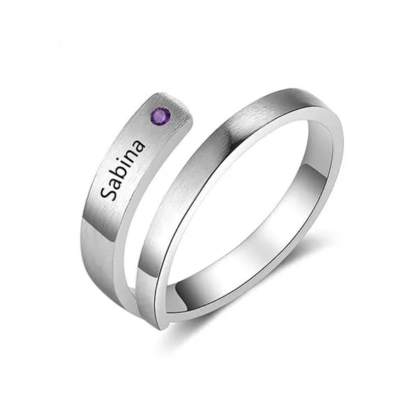 Rings Personalized Silver Ring One Custom Name One Custom Birthstone Customized Gifts customjewelryan