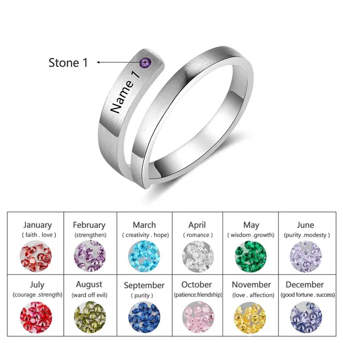 Rings Personalized Silver Ring One Custom Name One Custom Birthstone Customized Gifts customjewelryan