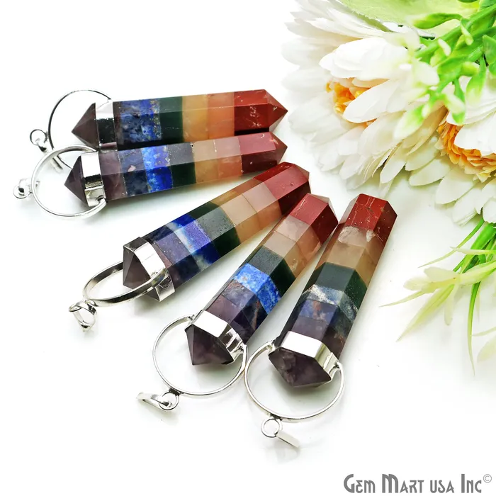 Rings Seven Chakra 72X12mm Silver Plated Healing Crystal Chakra Stone Reiki Stones DIY Jewelry GemmartUSA