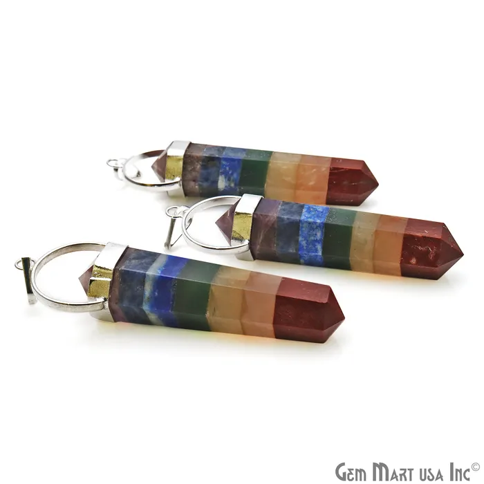 Rings Seven Chakra 72X12mm Silver Plated Healing Crystal Chakra Stone Reiki Stones DIY Jewelry GemmartUSA