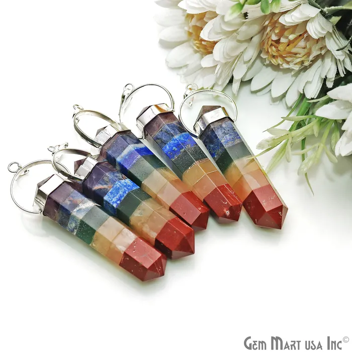 Rings Seven Chakra 72X12mm Silver Plated Healing Crystal Chakra Stone Reiki Stones DIY Jewelry GemmartUSA