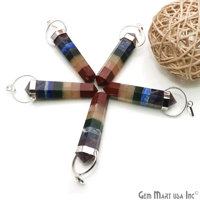 Rings Seven Chakra 72X12mm Silver Plated Healing Crystal Chakra Stone Reiki Stones DIY Jewelry GemmartUSA