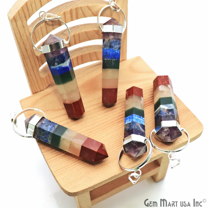 Rings Seven Chakra 72X12mm Silver Plated Healing Crystal Chakra Stone Reiki Stones DIY Jewelry GemmartUSA