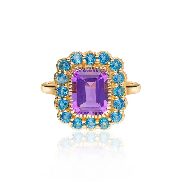Rings YoTreasure 379 Ct Purple Amethyst London Blue Topaz 14K Yellow Gold Statement Ring Rings YoTreasure 379 Ct Purple Amethyst London Blue Topaz 14K Yellow Gold Statement Ring