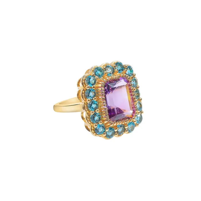 Rings YoTreasure 379 Ct Purple Amethyst London Blue Topaz 14K Yellow Gold Statement Ring Rings YoTreasure 379 Ct Purple Amethyst London Blue Topaz 14K Yellow Gold Statement Ring