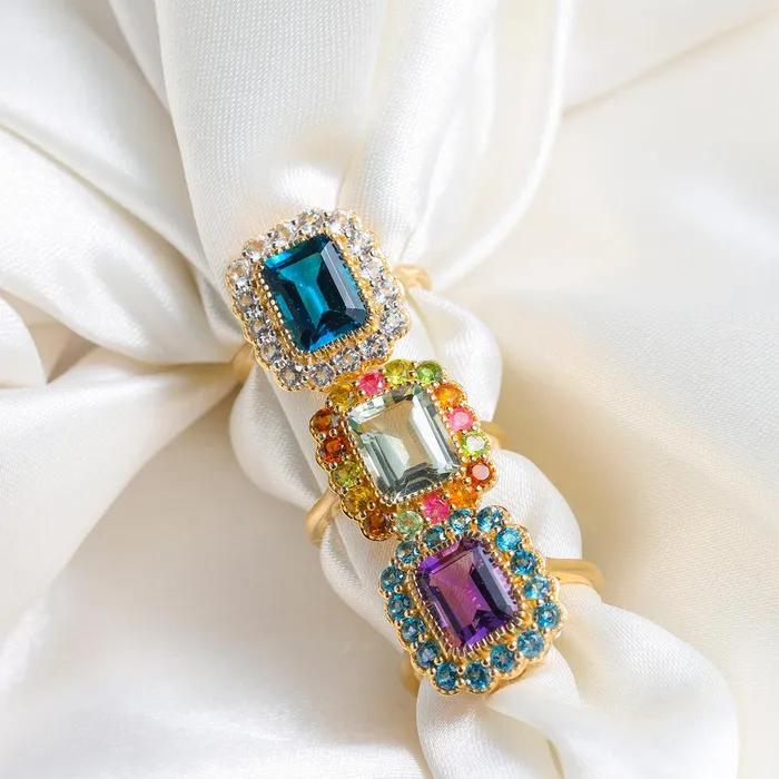 Rings YoTreasure 379 Ct Purple Amethyst London Blue Topaz 14K Yellow Gold Statement Ring Rings YoTreasure 379 Ct Purple Amethyst London Blue Topaz 14K Yellow Gold Statement Ring