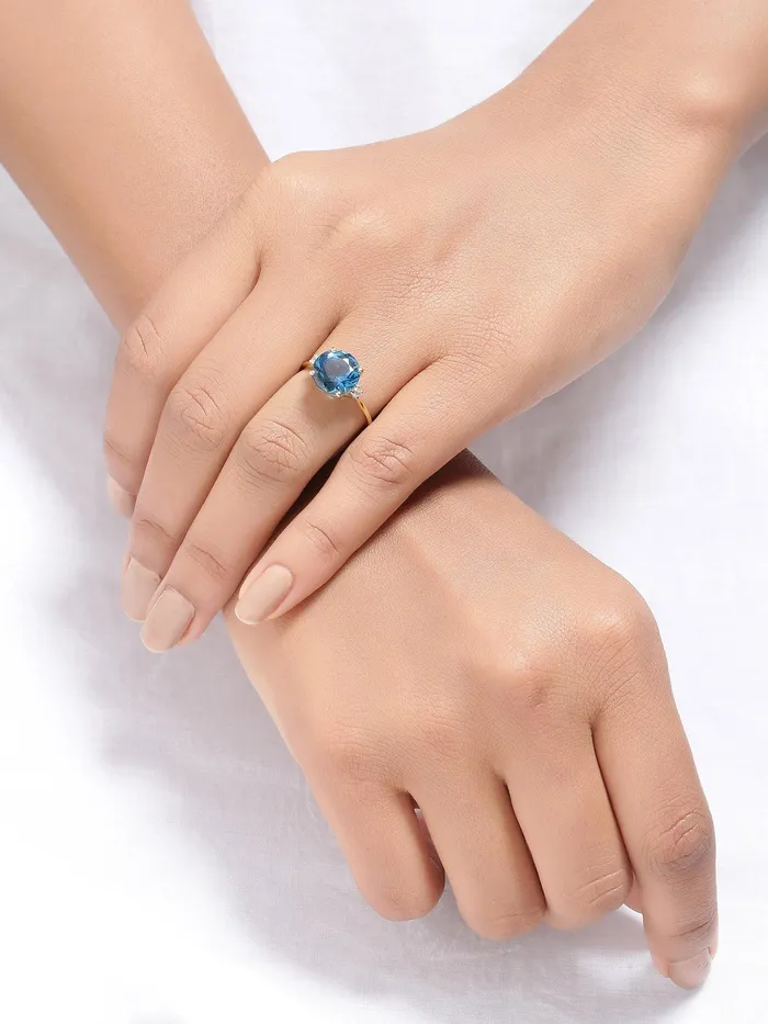 Rings YoTreasure 390 Ct London Blue Topaz Solid 10k Yellow Gold Ring Jewelry