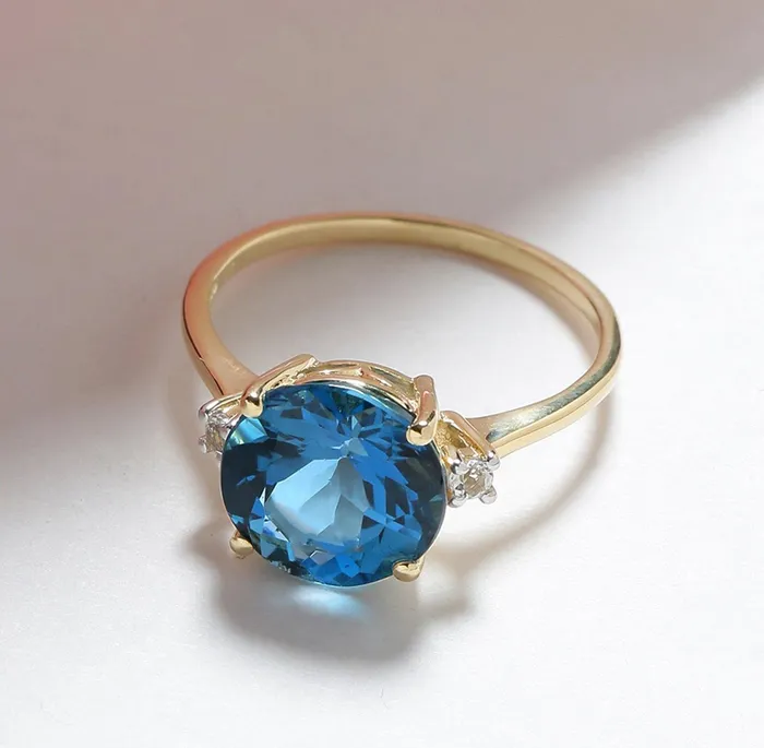 Rings YoTreasure 390 Ct London Blue Topaz Solid 10k Yellow Gold Ring Jewelry