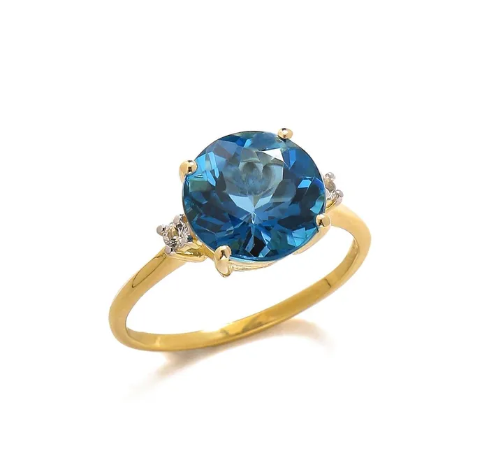 Rings YoTreasure 390 Ct London Blue Topaz Solid 10k Yellow Gold Ring Jewelry