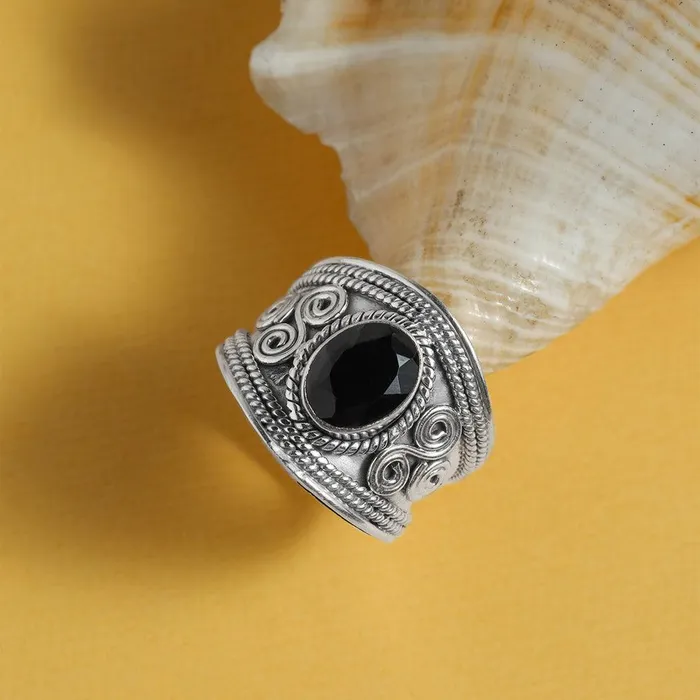 Rings YoTreasure Black Onyx Ring Solid 925 Sterling Silver Gemstone Jewelry