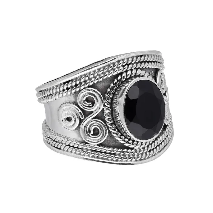 Rings YoTreasure Black Onyx Ring Solid 925 Sterling Silver Gemstone Jewelry