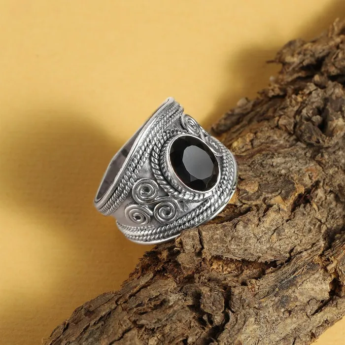 Rings YoTreasure Black Onyx Ring Solid 925 Sterling Silver Gemstone Jewelry