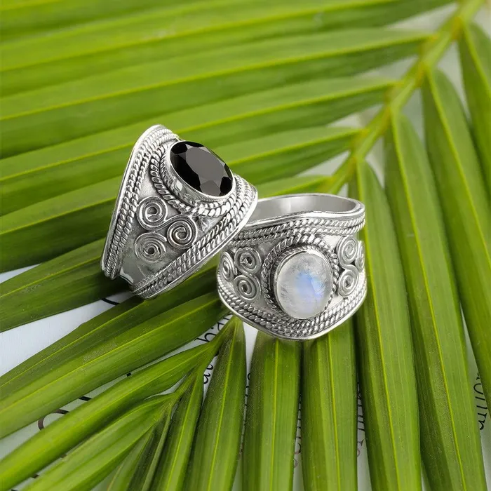 Rings YoTreasure Black Onyx Ring Solid 925 Sterling Silver Gemstone Jewelry