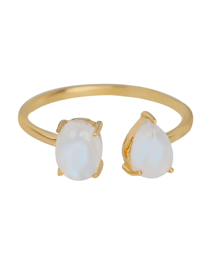 Rings YoTreasure Rainbow Moonstone Open Ring 14k Gold Plated Over 925 Silver Jewelry