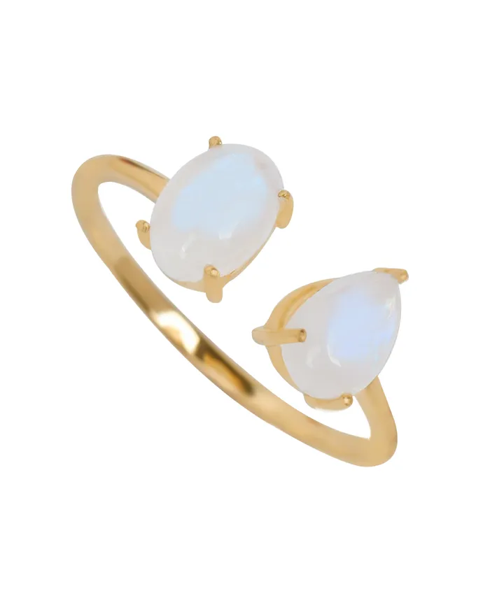 Rings YoTreasure Rainbow Moonstone Open Ring 14k Gold Plated Over 925 Silver Jewelry