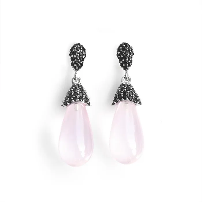 Rose Quartz Black Spinal 925 Solid Sterling Silver Gemstone Earrings YoTreasure Earrings Rose Quartz Black Spinal 925 Solid Sterling Silver Gemstone Earrings YoTreasure Earrings
