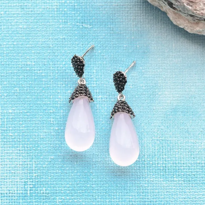 Rose Quartz Black Spinal 925 Solid Sterling Silver Gemstone Earrings YoTreasure Earrings