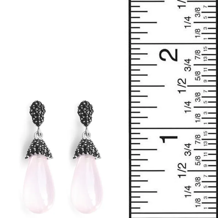 Rose Quartz Black Spinal 925 Solid Sterling Silver Gemstone Earrings YoTreasure Earrings