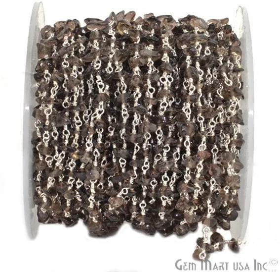 Smoky Topaz Beads Chain Silver Plated Wire Wrapped Rosary Chain GemMartUSA Necklaces Smoky Topaz Beads Chain Silver Plated Wire Wrapped Rosary Chain GemMartUSA Necklaces