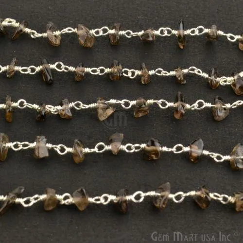 Smoky Topaz Beads Chain Silver Plated Wire Wrapped Rosary Chain GemMartUSA Necklaces
