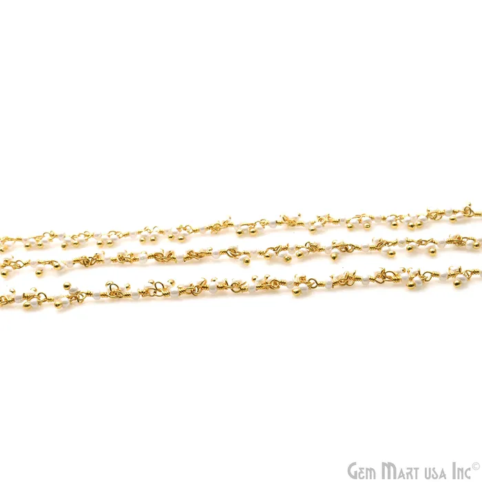 Synthetic Pearl Smooth 225mm Beads Gold Wire Wrapped Cluster Dangle Rosary Chain GemMartUSA Rings