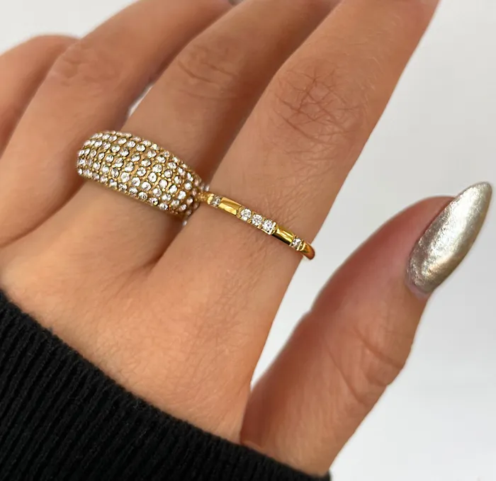 VEDA DAINTY GOLD CZ DIAMOND STACKABLE RING SAMPLE Mai Dsire Rings