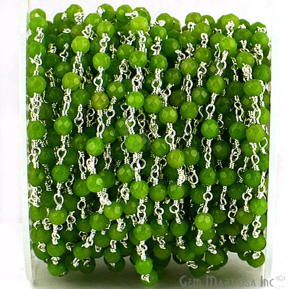Vessonite Jade Beads Silver Plated Wire Wrapped Rosary Chain GemMartUSA Necklaces Vessonite Jade Beads Silver Plated Wire Wrapped Rosary Chain GemMartUSA Necklaces