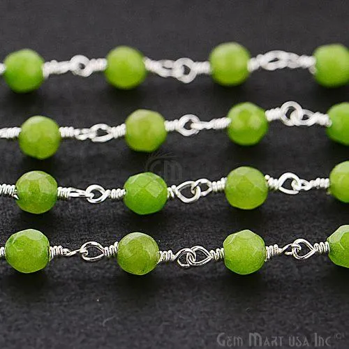 Vessonite Jade Beads Silver Plated Wire Wrapped Rosary Chain GemMartUSA Necklaces