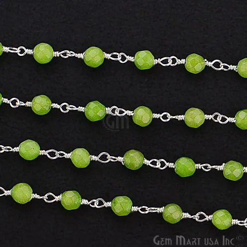 Vessonite Jade Beads Silver Plated Wire Wrapped Rosary Chain GemMartUSA Necklaces