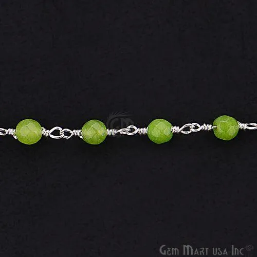 Vessonite Jade Beads Silver Plated Wire Wrapped Rosary Chain GemMartUSA Necklaces