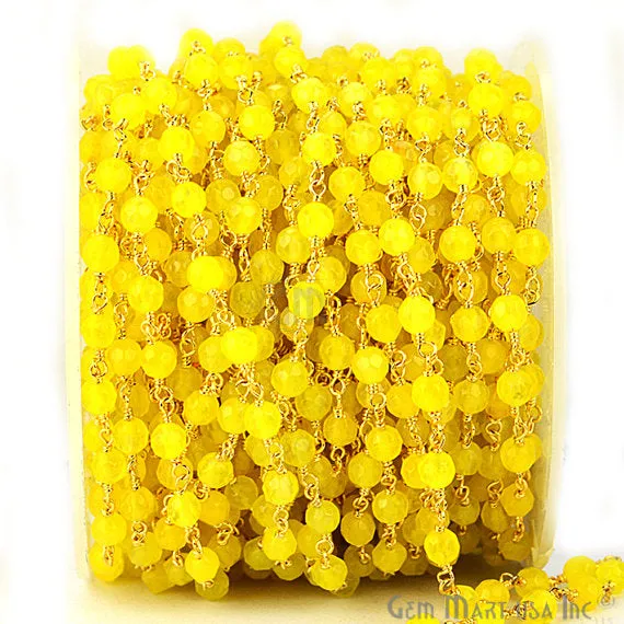 Yellow Jade Beads Gold Plated Wire Wrapped Rosary Chain GemmartUSA PreStyled Sets Yellow Jade Beads Gold Plated Wire Wrapped Rosary Chain GemmartUSA PreStyled Sets