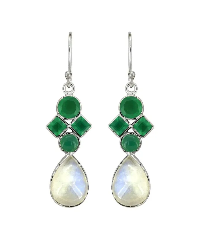 YoTreasure 188 Moonstone Green Onyx Gemstone Earrings Earrings