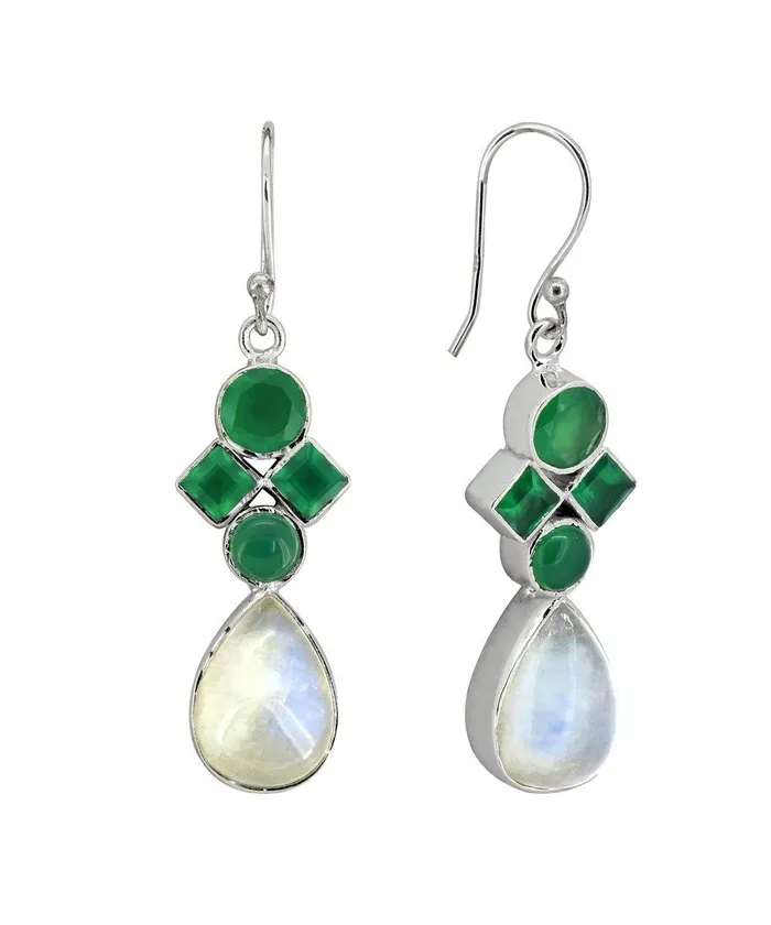 YoTreasure 188 Moonstone Green Onyx Gemstone Earrings Earrings