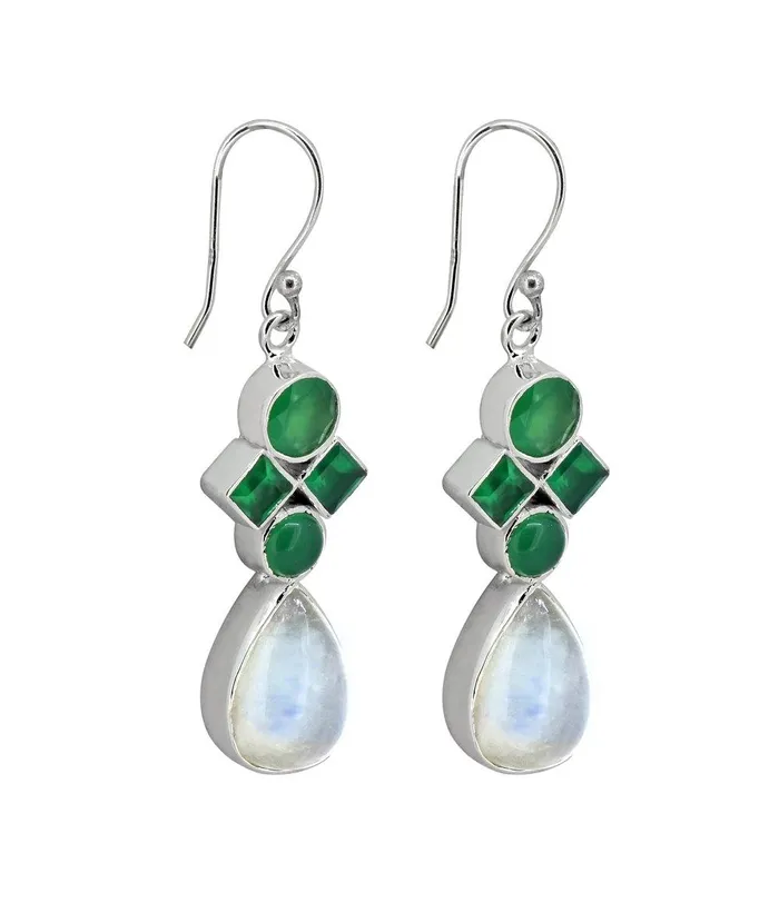 YoTreasure 188 Moonstone Green Onyx Gemstone Earrings Earrings