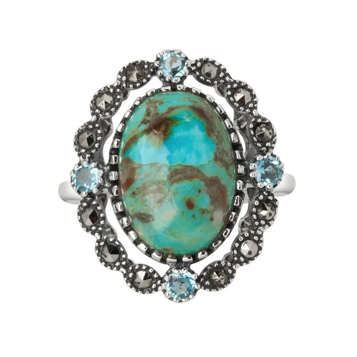 YoTreasure Blue Mohave Turquoise Swiss Blue Topaz Marcasite 925 Sterling Silver Ring Rings YoTreasure Blue Mohave Turquoise Swiss Blue Topaz Marcasite 925 Sterling Silver Ring Rings