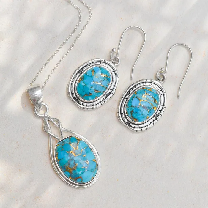 YoTreasure Earrings 149 Blue Copper Turquoise Solid 925 Sterling Silver Dangle Earrings Jewelry