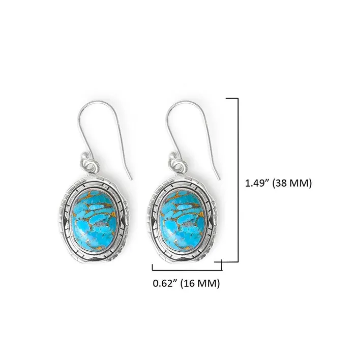 YoTreasure Earrings 149 Blue Copper Turquoise Solid 925 Sterling Silver Dangle Earrings Jewelry