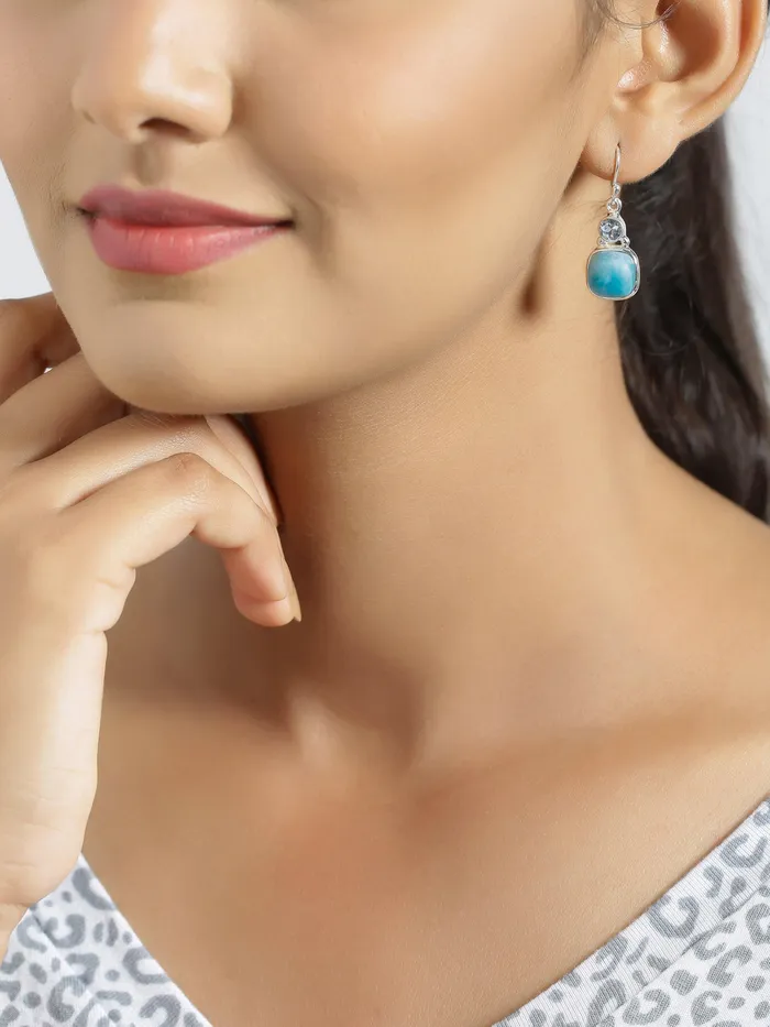 YoTreasure Earrings 150 Larimar Blue Topaz 925 Sterling Silver Dangle Earrings Birthstone Jewelry
