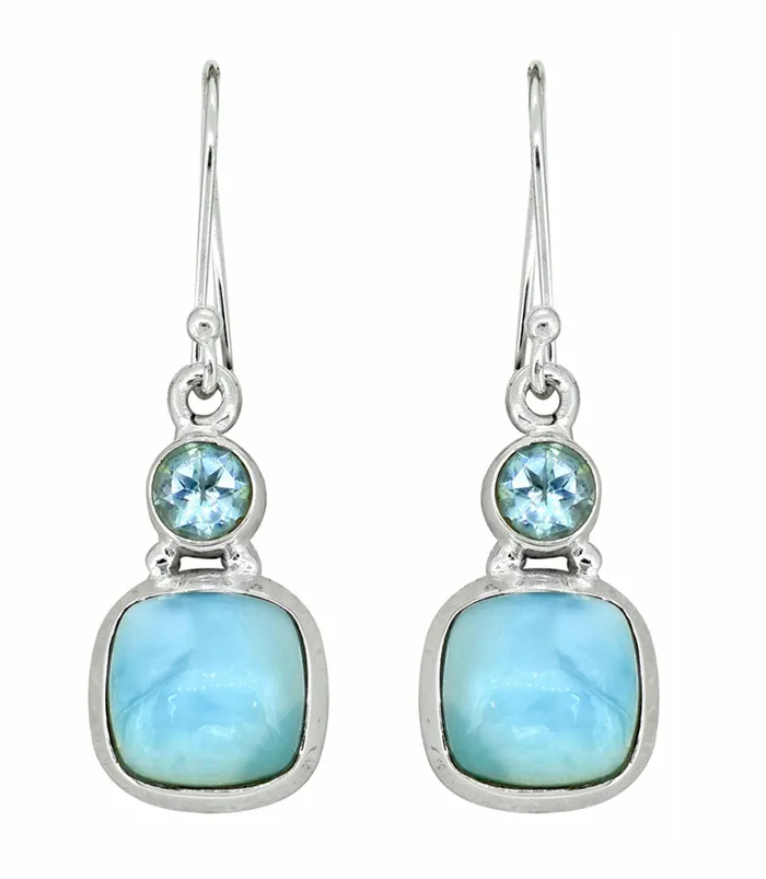 YoTreasure Earrings 150 Larimar Blue Topaz 925 Sterling Silver Dangle Earrings Birthstone Jewelry