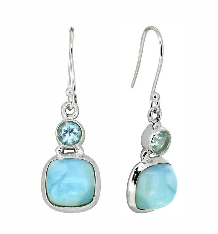 YoTreasure Earrings 150 Larimar Blue Topaz 925 Sterling Silver Dangle Earrings Birthstone Jewelry