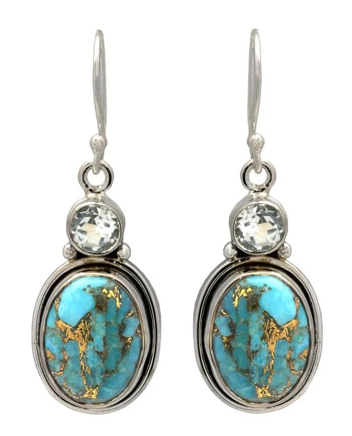 YoTreasure Earrings Blue Copper Turquoise Blue Topaz Dangling 925 Solid Sterling Silver Earrings Silver Jewelry